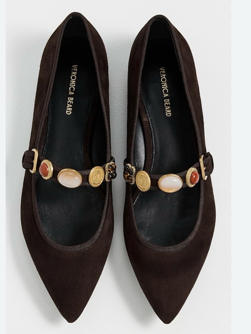 NEW VERONICA BEARD selene embellished flat in chocolate brown suede size 8 $395